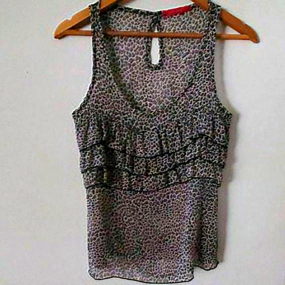 Julie's Closet Sheer Animal Print Ruffle Sleeveless Top‎ S